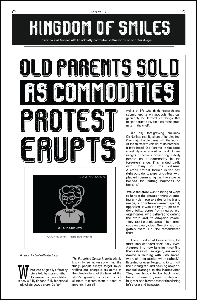 Breaking News! Senior citizens are sold as commodities, causing citywide protests.